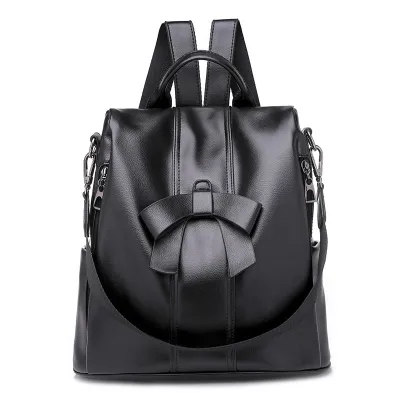 Women Fashion Solid Color Bow Decor PU Backpack