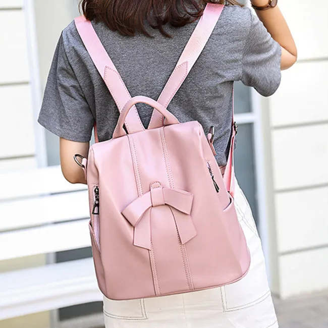 Women Fashion Solid Color Bow Decor PU Backpack