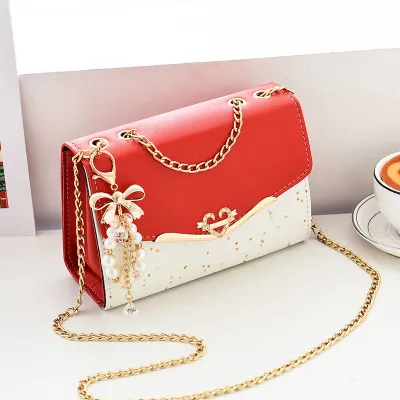 Women Cute Sequins Imitation Pearl Decoration Crossbody Bag PU