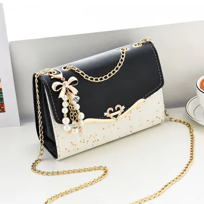 Women Cute Sequins Imitation Pearl Decoration Crossbody Bag PU