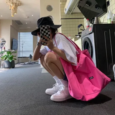 Women Simple Style Large Capacity Canvas Tote Shoulder Bag
