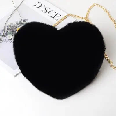 Women Cute Solid Color Heart-shape Plush Shoulder Bag with Chain Strap