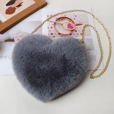Women Cute Solid Color Heart-shape Plush Shoulder Bag with Chain Strap