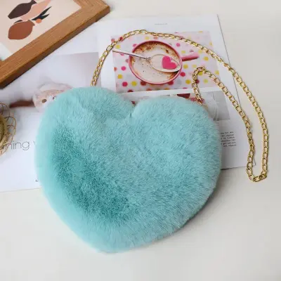 Women Cute Solid Color Heart-shape Plush Shoulder Bag with Chain Strap