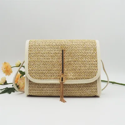 Women Fashion Tassels Decoration Woven Mini Crossbody Bag PU Solid Color Fresh Sweet Style