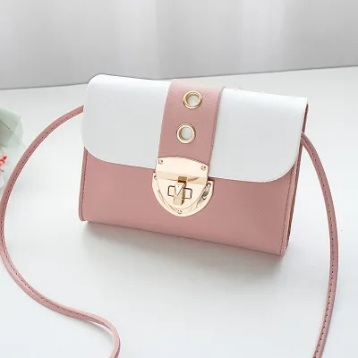 Women Cute Color Blocking PU Mini Crossbody Bag Solid Square Purse