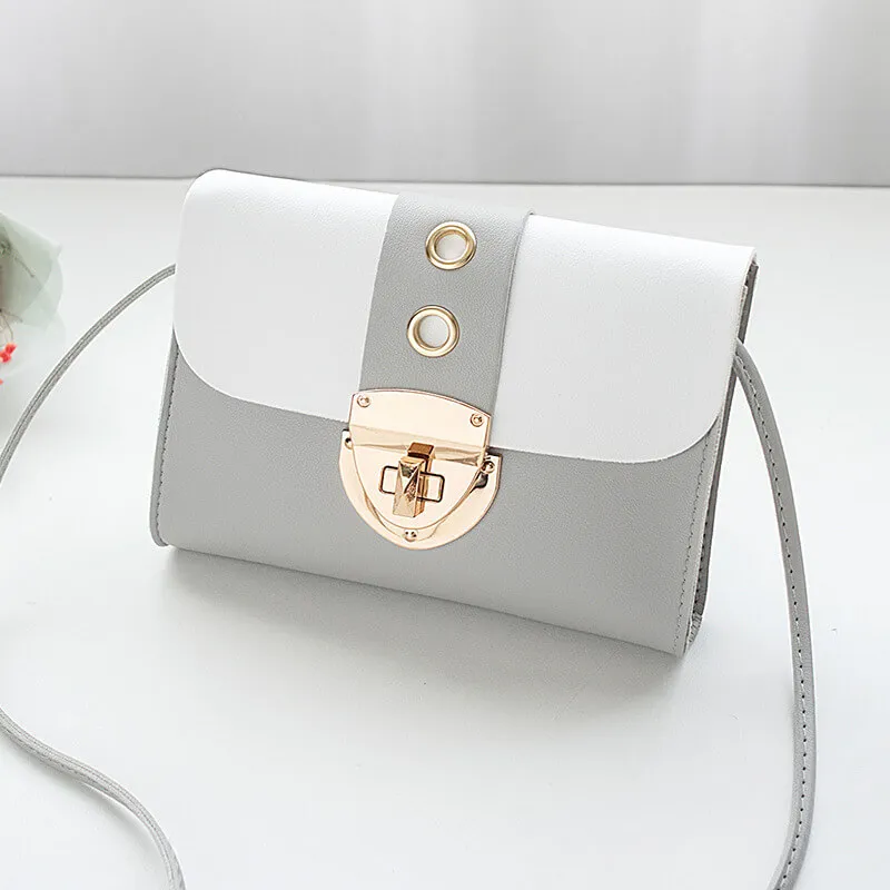 Women Cute Color Blocking PU Mini Crossbody Bag Solid Square Purse