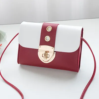 Women Cute Color Blocking PU Mini Crossbody Bag Solid Square Purse