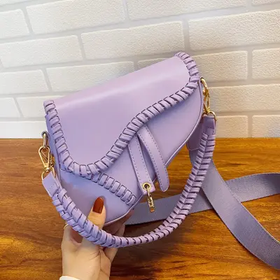 Women Retro Saddle Solid Color PU Crossbody Bag
