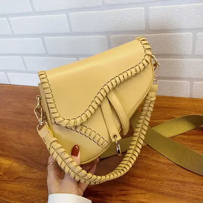 Women Retro Saddle Solid Color PU Crossbody Bag