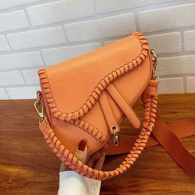 Women Retro Saddle Solid Color PU Crossbody Bag