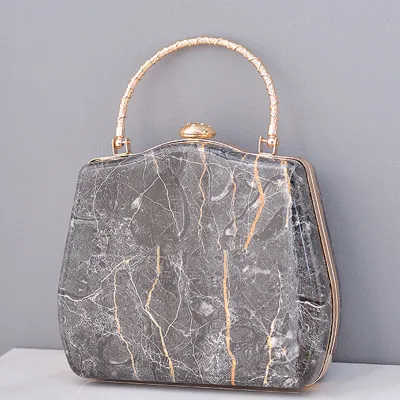 Women Grace Marbling Color Blocking PU Leather Evening Bag with Lock