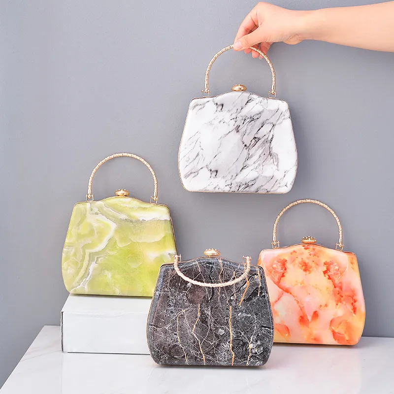 Women Grace Marbling Color Blocking PU Leather Evening Bag with Lock
