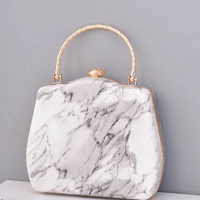 Women Grace Marbling Color Blocking PU Leather Evening Bag with Lock