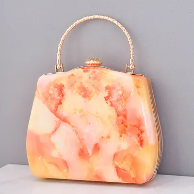 Women Grace Marbling Color Blocking PU Leather Evening Bag with Lock