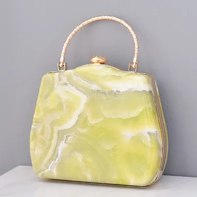 Women Grace Marbling Color Blocking PU Leather Evening Bag with Lock