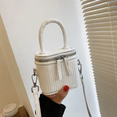 Women Fashion Zipper Box Solid Color PU Crossbody Bag