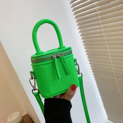 Women Fashion Zipper Box Solid Color PU Crossbody Bag