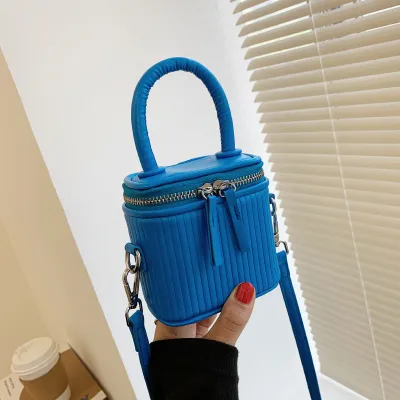 Women Fashion Zipper Box Solid Color PU Crossbody Bag