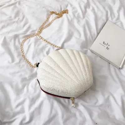 Women Fashion Shell Shape Metal Chain Crossbody Bag