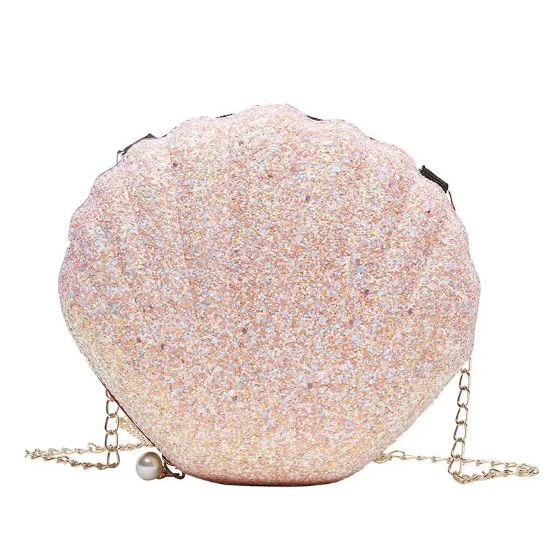 Women Fashion Shell Shape Metal Chain Crossbody Bag