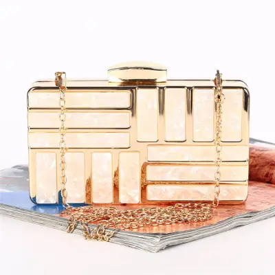 Women Fashion Square Acrylic Decor Evening Bag Colored Satin Lock Clutch