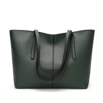 Women Solid Color Large Capacity PU Handle Shoulder Bag