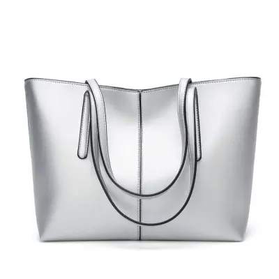 Women Solid Color Large Capacity PU Handle Shoulder Bag
