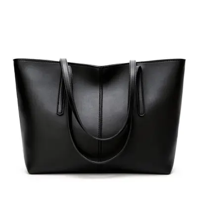 Women Solid Color Large Capacity PU Handle Shoulder Bag