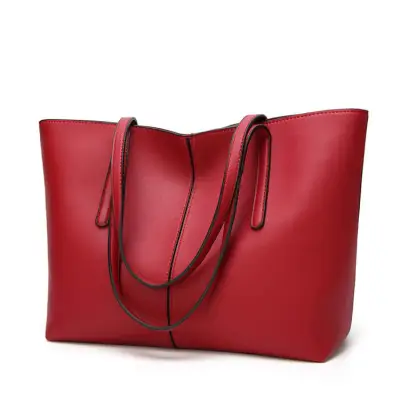 Women Solid Color Large Capacity PU Handle Shoulder Bag
