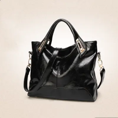 Women's Fashion Solid Color Large Capacity Waxed PU Handbag Tote