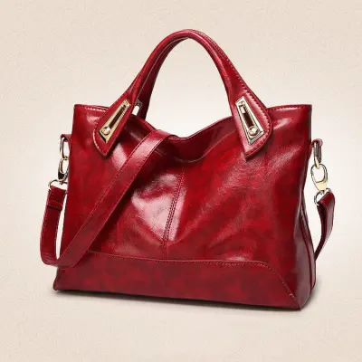 Women's Fashion Solid Color Large Capacity Waxed PU Handbag Tote