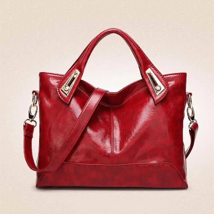Women's Fashion Solid Color Large Capacity Waxed PU Handbag Tote