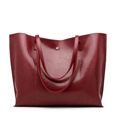 Women Fashion Solid Color Tasseled PU Handle Shoulder Bag with Magnetic Closure