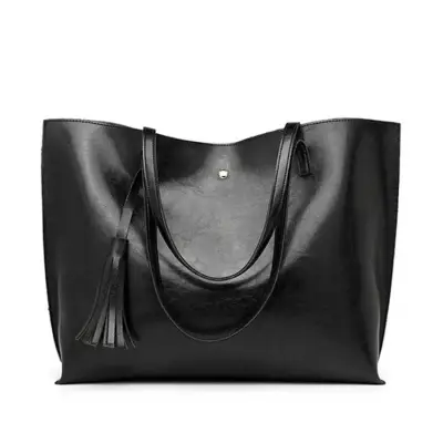 Women Fashion Solid Color Tasseled PU Handle Shoulder Bag with Magnetic Closure
