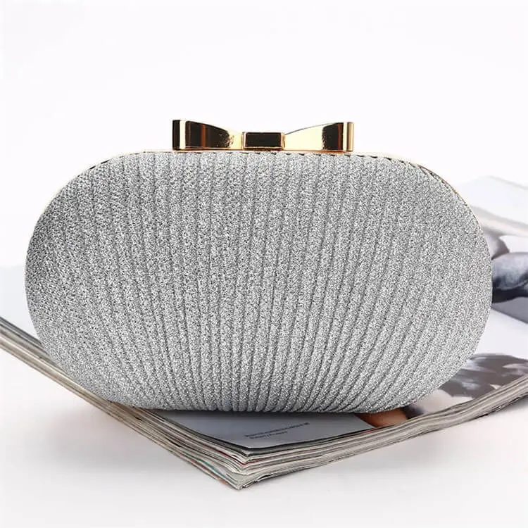 Women Fashion Solid Color Bow Shape Lock Clasp Evening Bag Satin Small Dinner Bag