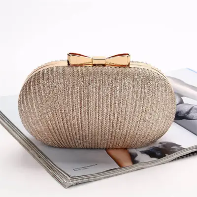 Women Fashion Solid Color Bow Shape Lock Clasp Evening Bag Satin Small Dinner Bag