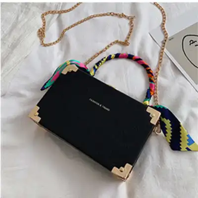 Women Fashion Ribbon Decoration Box Shape Chain Crossbody Bag