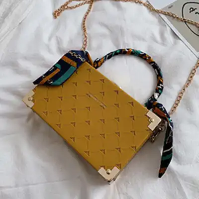 Women Fashion Ribbon Decoration Box Shape Chain Crossbody Bag
