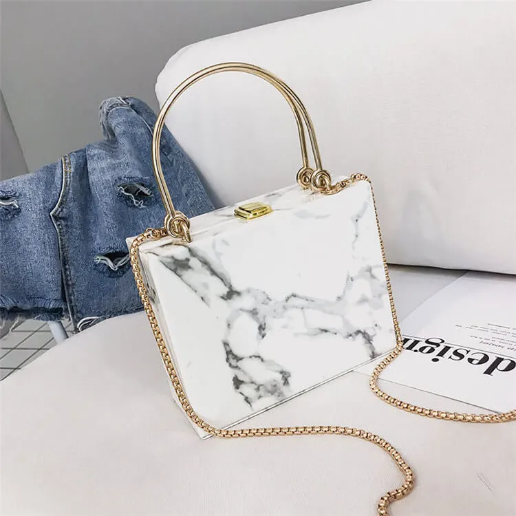 Women Fashion Marble Printing Square Handle Bag Box Bag