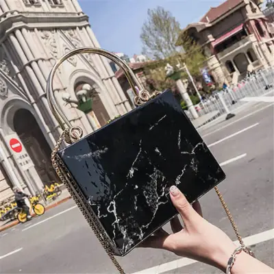 Women Fashion Marble Printing Square Handle Bag Box Bag