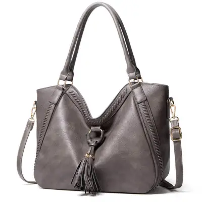 Women's Fashion Solid Color Large Capacity Tassel Bucket Shoulder Bag