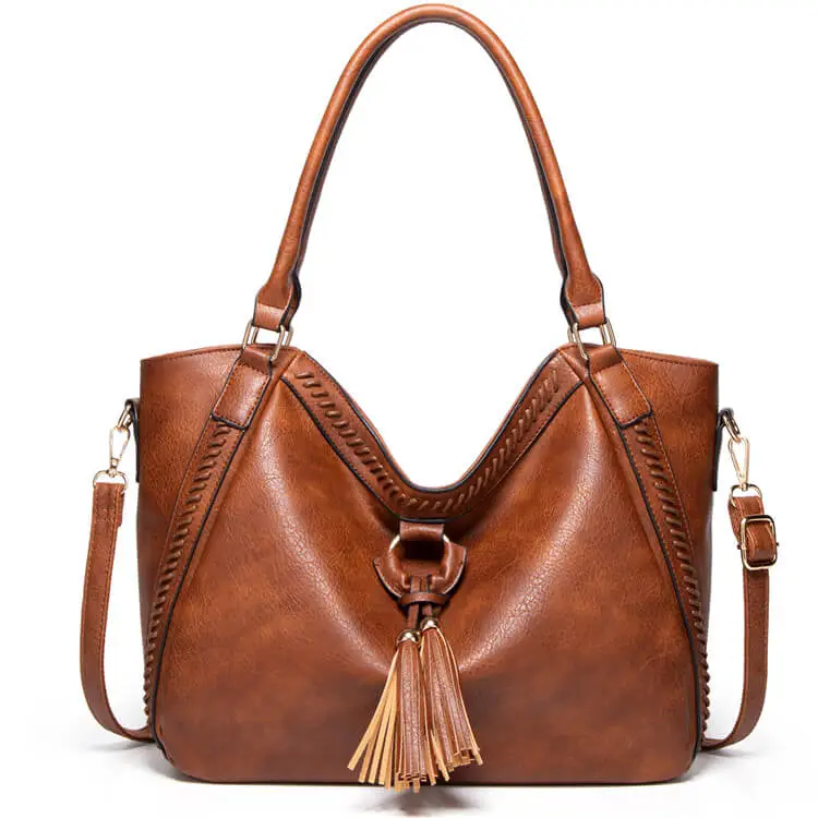 Women's Fashion Solid Color Large Capacity Tassel Bucket Shoulder Bag