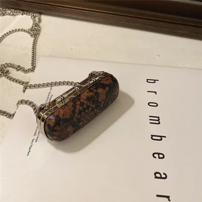 Women Fashion Snakeskin Pattern Mini Lipstick Holder Crossbody Bag