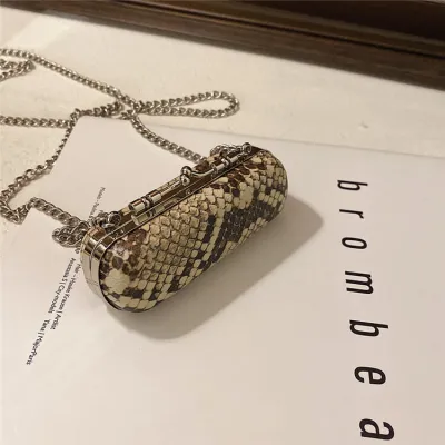 Women Fashion Snakeskin Pattern Mini Lipstick Holder Crossbody Bag
