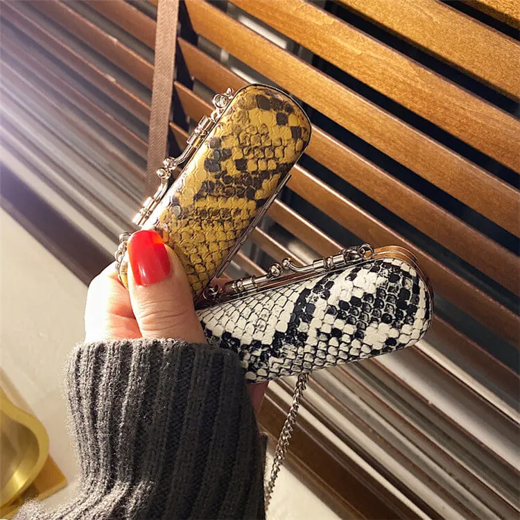 Women Fashion Snakeskin Pattern Mini Lipstick Holder Crossbody Bag