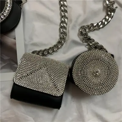 Women Fashion Rhinestone Decoration Mini Crossbody Bag Street Style Small Round Bag