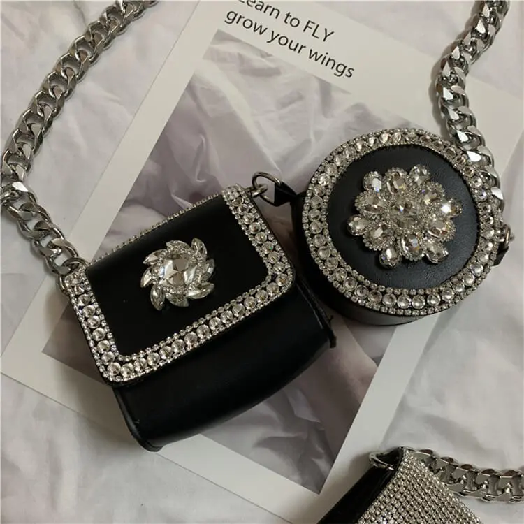 Women Fashion Rhinestone Decoration Mini Crossbody Bag Street Style Small Round Bag