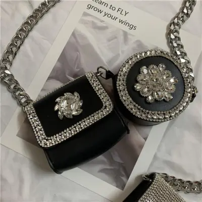 Women Fashion Rhinestone Decoration Mini Crossbody Bag Street Style Small Round Bag