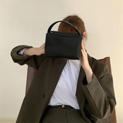 Women Unique Solid Color PU Top Handle Square Bag Crossbody Handbag